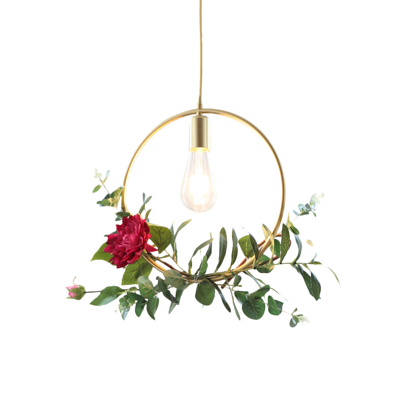 Gold Drop Pendant with Iron Frame and Fake Rose
