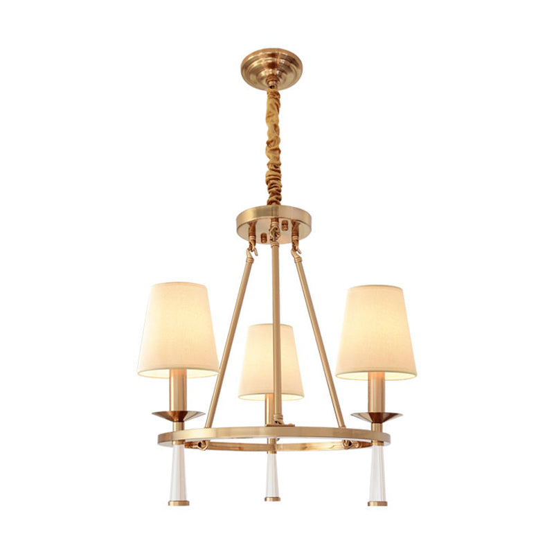 Retro Metal 3-Light White Pendant Chandelier for Dining Room - Ring Design with Cone Fabric Shade