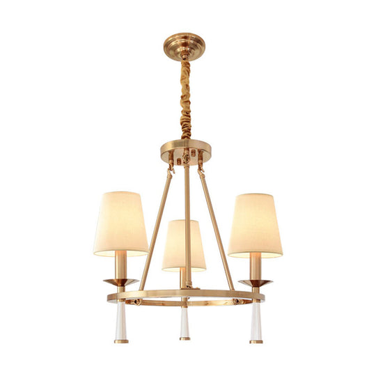 Retro Metal 3-Light White Pendant Chandelier for Dining Room - Ring Design with Cone Fabric Shade