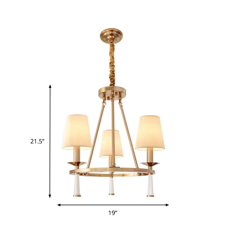 Retro Metal 3-Light White Pendant Chandelier for Dining Room - Ring Design with Cone Fabric Shade