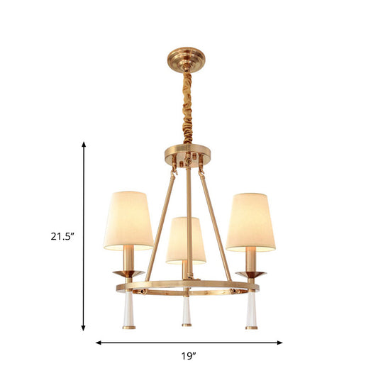 Retro Metal 3-Light White Pendant Chandelier for Dining Room - Ring Design with Cone Fabric Shade