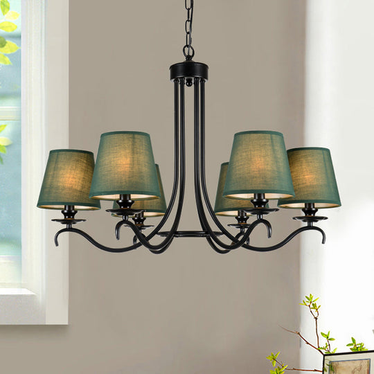 Tapered Green Rustic Chandelier: Fabric Pendant Light Kit with 6 Lights for Dining Room