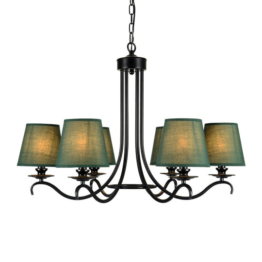 Tapered Green Rustic Chandelier: Fabric Pendant Light Kit with 6 Lights for Dining Room