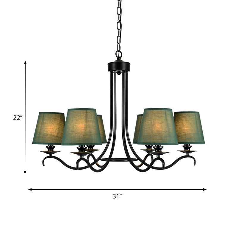 Tapered Green Rustic Chandelier: Fabric Pendant Light Kit with 6 Lights for Dining Room