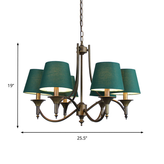 Green Fabric Chandelier: Conical Pendant Light for Dining Room with 6 Countryside-Inspired Heads