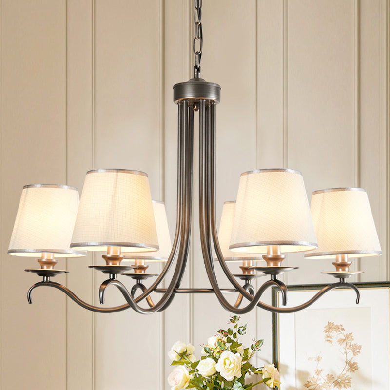 Classic Style Fabric Cone Chandelier Light – 6 Heads, Silver/Blue/White