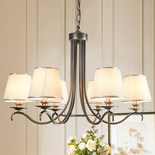Classic Style Fabric Cone Chandelier Light – 6 Heads, Silver/Blue/White