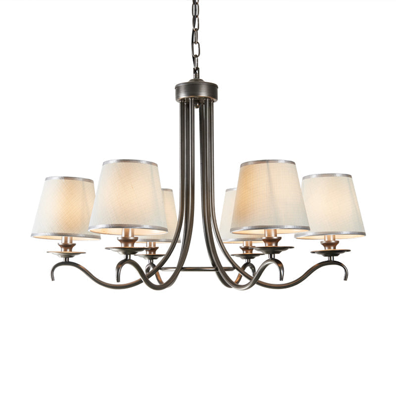 Classic Style Fabric Cone Chandelier Light – 6 Heads, Silver/Blue/White