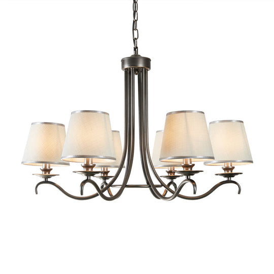 Classic Style Fabric Cone Chandelier Light – 6 Heads, Silver/Blue/White