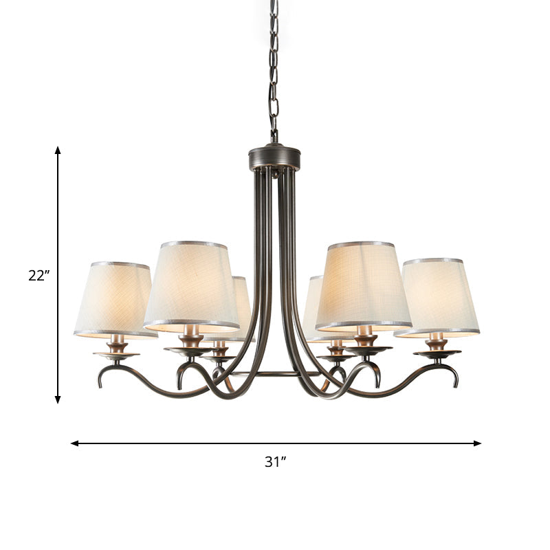 Classic Style Fabric Cone Chandelier Light – 6 Heads, Silver/Blue/White