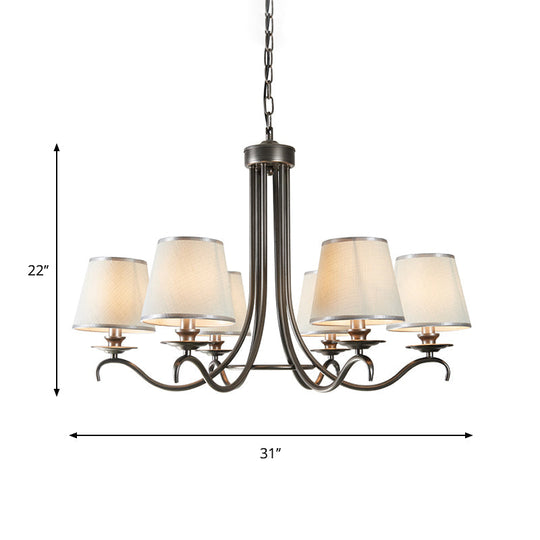 Classic Style Fabric Cone Chandelier Light – 6 Heads, Silver/Blue/White