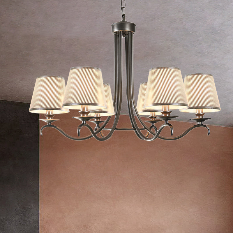 Classic Style Fabric Cone Chandelier Light – 6 Heads, Silver/Blue/White