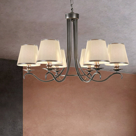 Classic Style Fabric Cone Chandelier Light – 6 Heads, Silver/Blue/White