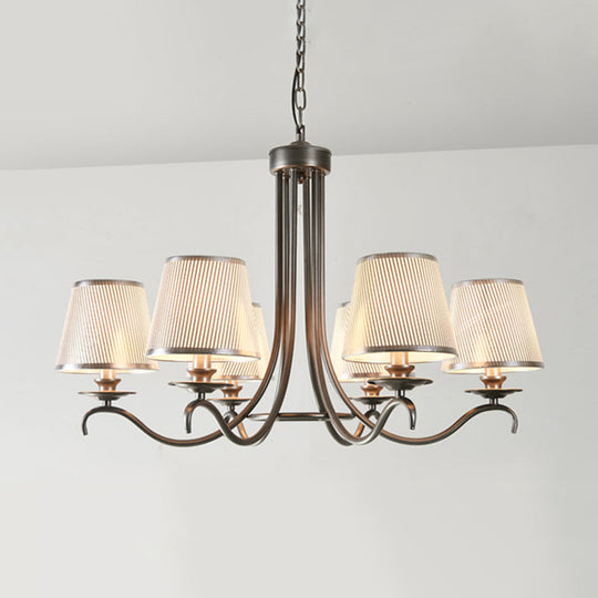 Classic Style Fabric Cone Chandelier Light – 6 Heads, Silver/Blue/White