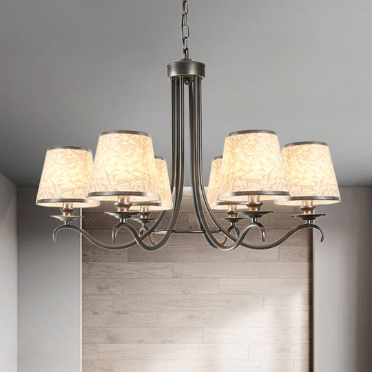 Classic Style Fabric Cone Chandelier Light – 6 Heads, Silver/Blue/White