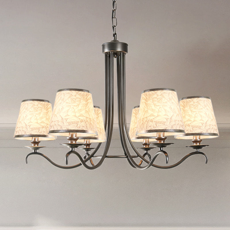 Classic Style Fabric Cone Chandelier Light – 6 Heads, Silver/Blue/White