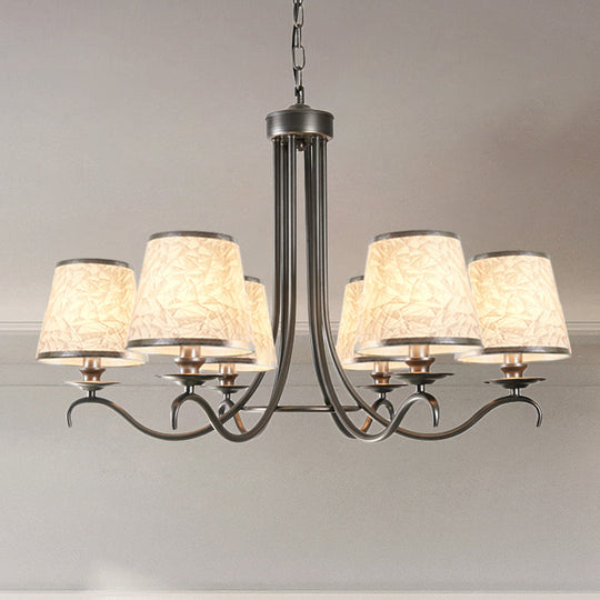 Classic Style Fabric Cone Chandelier Light – 6 Heads, Silver/Blue/White
