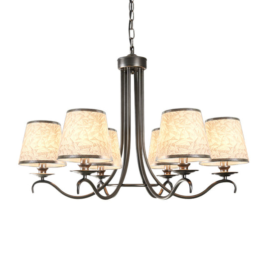 Classic Style Fabric Cone Chandelier Light – 6 Heads, Silver/Blue/White