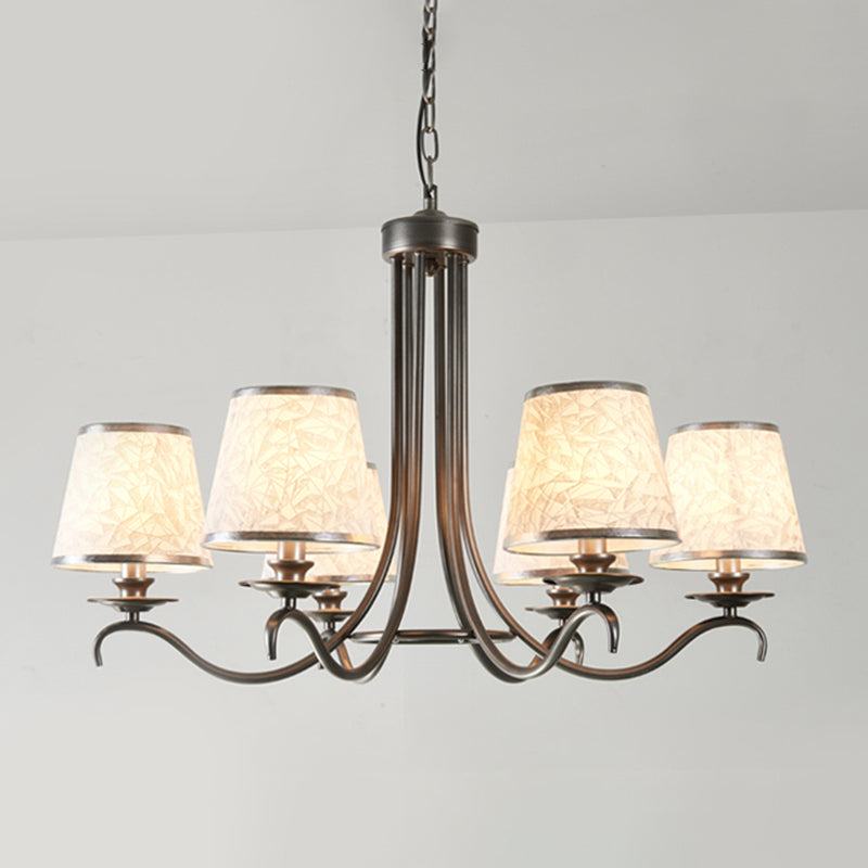 Classic Style Fabric Cone Chandelier Light – 6 Heads, Silver/Blue/White