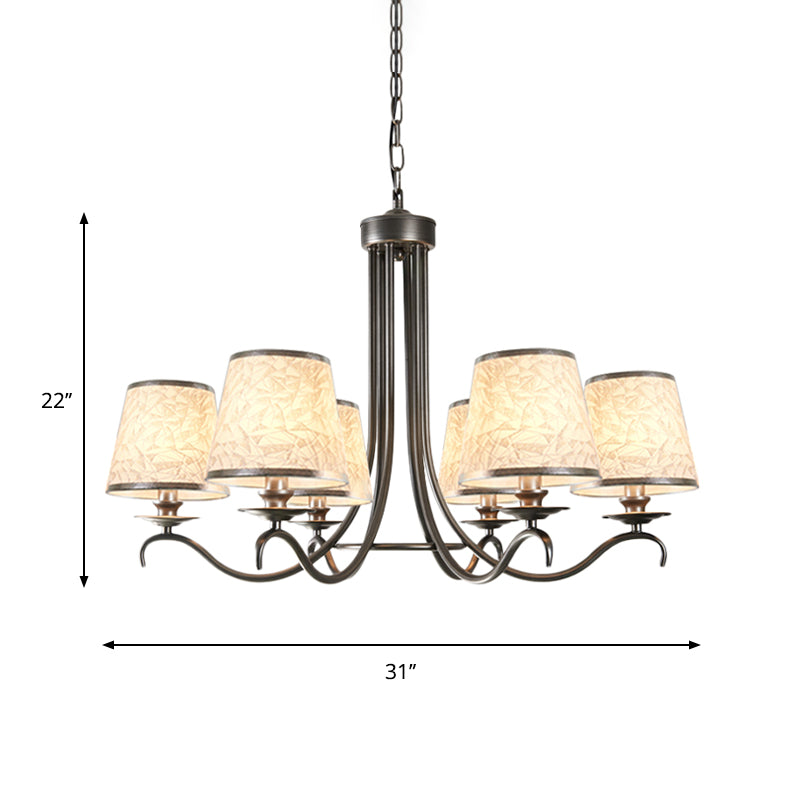 Classic Style Fabric Cone Chandelier Light – 6 Heads, Silver/Blue/White