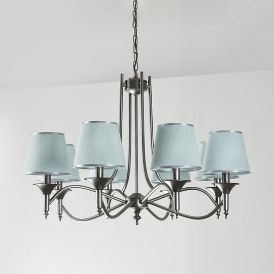 Twisted Arm Chandelier 8 Bulbs Pendant Light Kit - Traditional Metallic Design in Silver/Blue/White and Silver with Fabric Shade