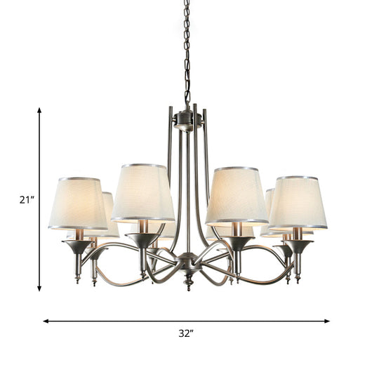 Twisted Arm Chandelier 8 Bulbs Pendant Light Kit - Traditional Metallic Design in Silver/Blue/White and Silver with Fabric Shade