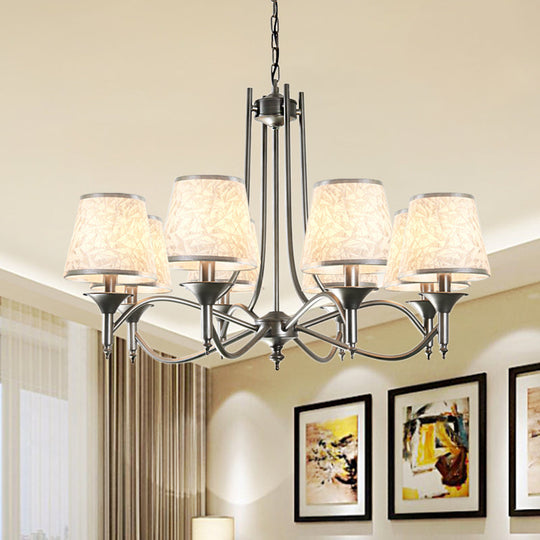 Twisted Arm Chandelier 8 Bulbs Pendant Light Kit - Traditional Metallic Design in Silver/Blue/White and Silver with Fabric Shade