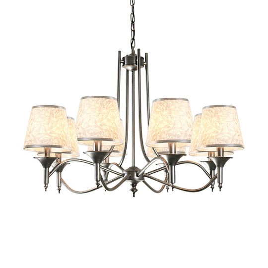 Twisted Arm Chandelier 8 Bulbs Pendant Light Kit - Traditional Metallic Design in Silver/Blue/White and Silver with Fabric Shade