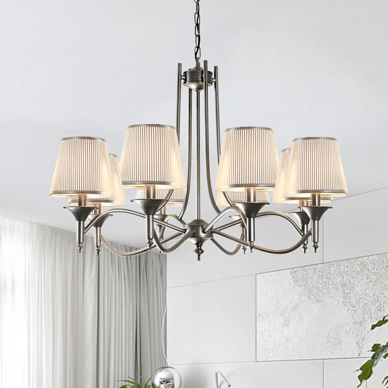 Twisted Arm Chandelier 8 Bulbs Pendant Light Kit - Traditional Metallic Design in Silver/Blue/White and Silver with Fabric Shade