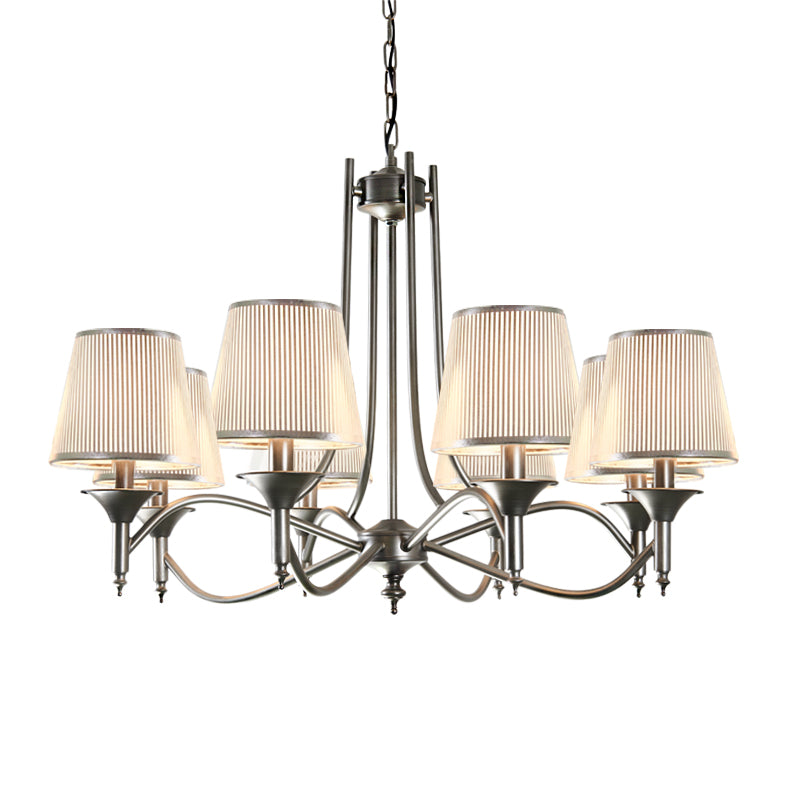 Twisted Arm Chandelier 8 Bulbs Pendant Light Kit - Traditional Metallic Design in Silver/Blue/White and Silver with Fabric Shade