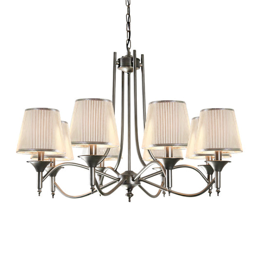 Twisted Arm Chandelier 8 Bulbs Pendant Light Kit - Traditional Metallic Design in Silver/Blue/White and Silver with Fabric Shade