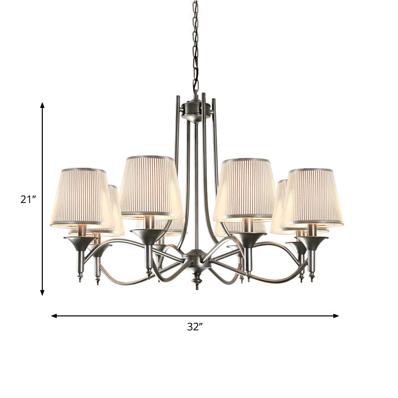 Twisted Arm Chandelier 8 Bulbs Pendant Light Kit - Traditional Metallic Design in Silver/Blue/White and Silver with Fabric Shade