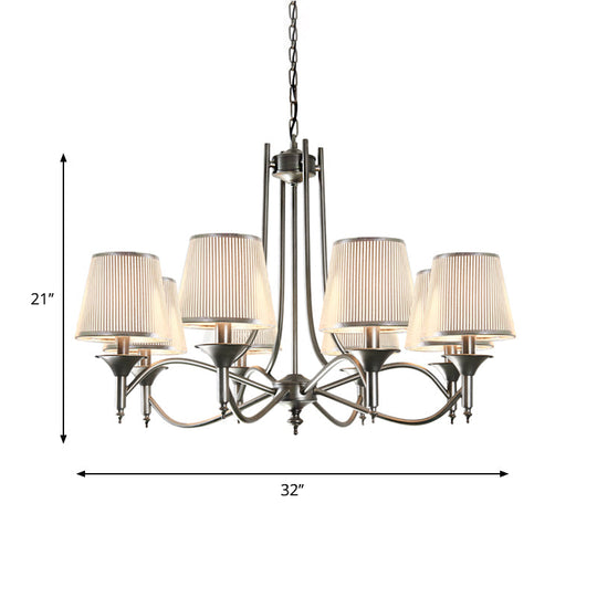 Twisted Arm Chandelier 8 Bulbs Pendant Light Kit - Traditional Metallic Design in Silver/Blue/White and Silver with Fabric Shade