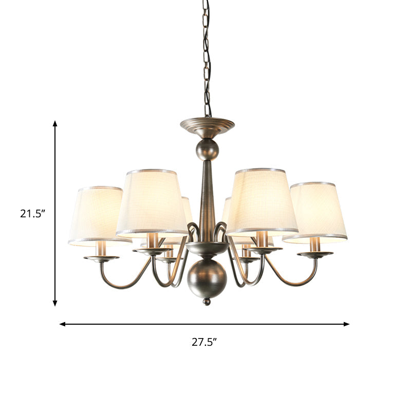 Silver/Blue/White Metal Hanging Light with Curving Arm - Rustic Pendant Chandelier (6 Lights) and Cone Fabric Shade