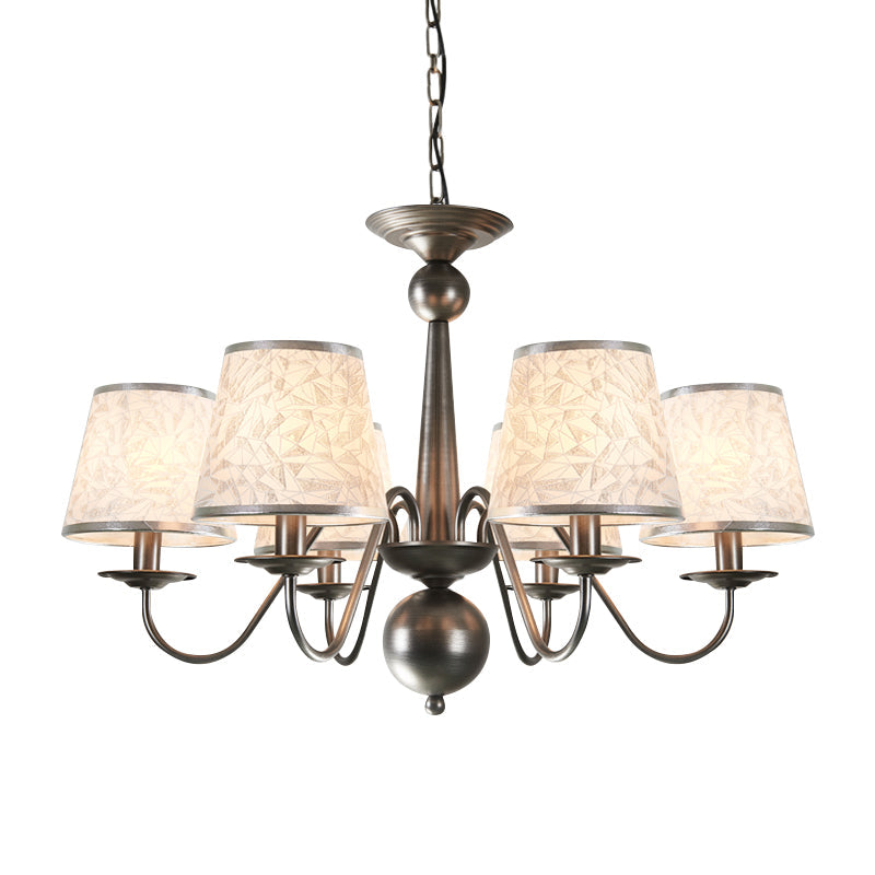 Silver/Blue/White Metal Hanging Light with Curving Arm - Rustic Pendant Chandelier (6 Lights) and Cone Fabric Shade