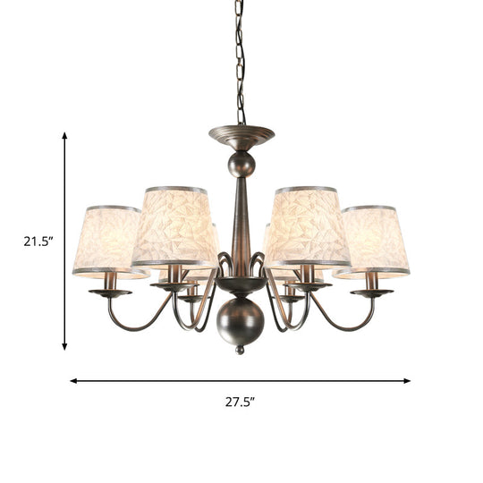 Silver/Blue/White Metal Hanging Light with Curving Arm - Rustic Pendant Chandelier (6 Lights) and Cone Fabric Shade