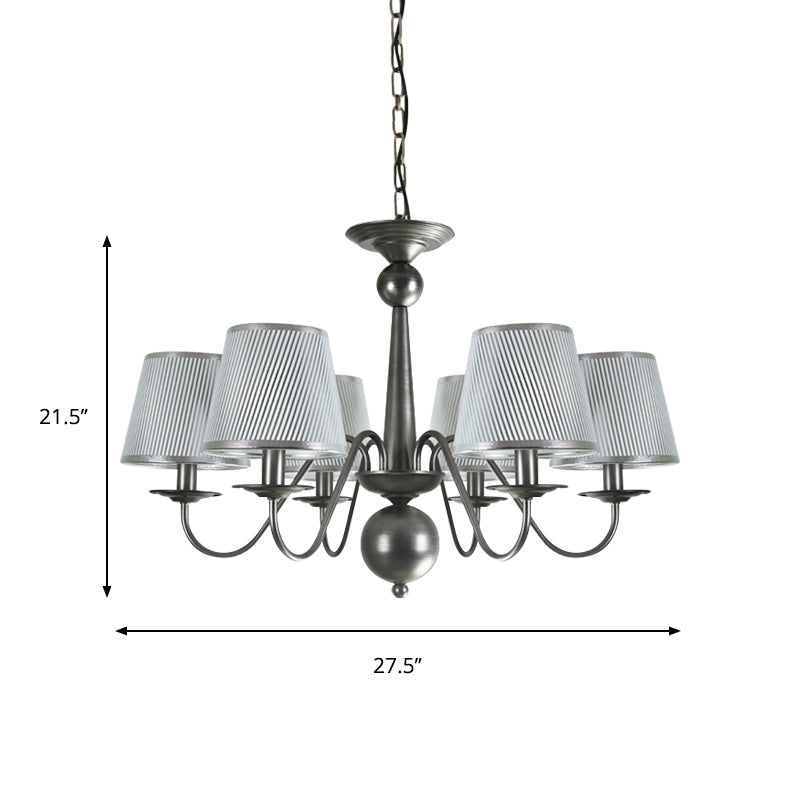 Silver/Blue/White Metal Hanging Light with Curving Arm - Rustic Pendant Chandelier (6 Lights) and Cone Fabric Shade