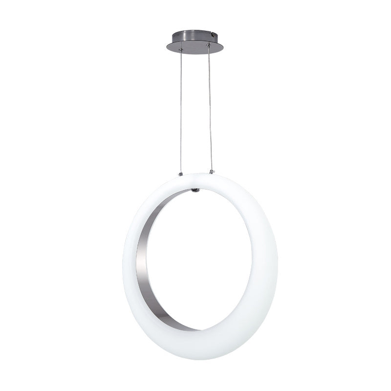 Sleek Acrylic Hoop Pendant Light with LED, White and Silver, for Ceiling or Hanging
