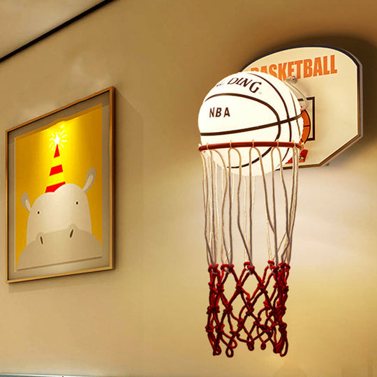 White and Red Basketball Light Cartoon Wall Sconce - Cream Glass Lamp Fixture