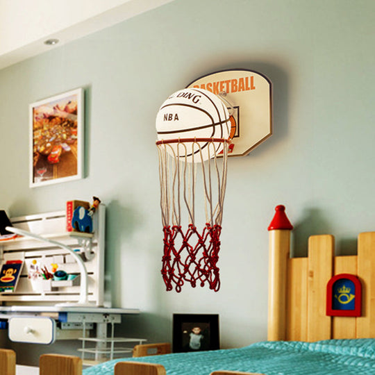 White and Red Basketball Light Cartoon Wall Sconce - Cream Glass Lamp Fixture