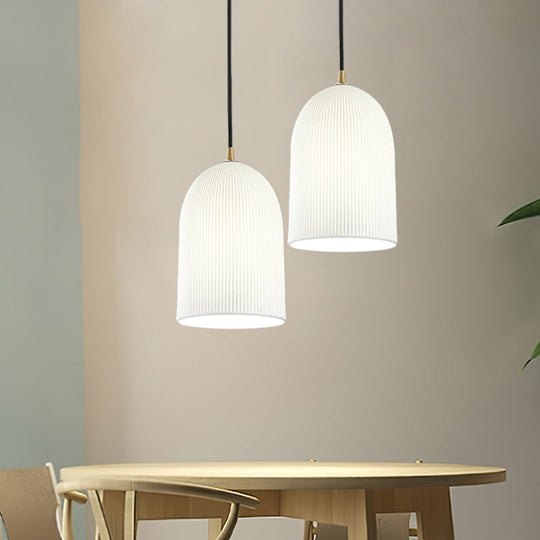 Minimalistic Black Bedroom Pendant Light with Bell White Glass Lamp Shade