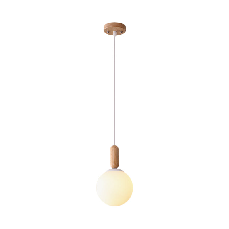 Sleek Kitchen Pendant Light: White/Cognac Glass, Minimalist Design with Wood Grip