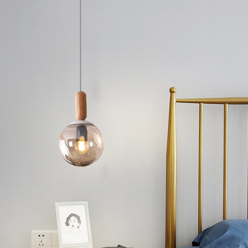 Sleek Kitchen Pendant Light: White/Cognac Glass, Minimalist Design with Wood Grip