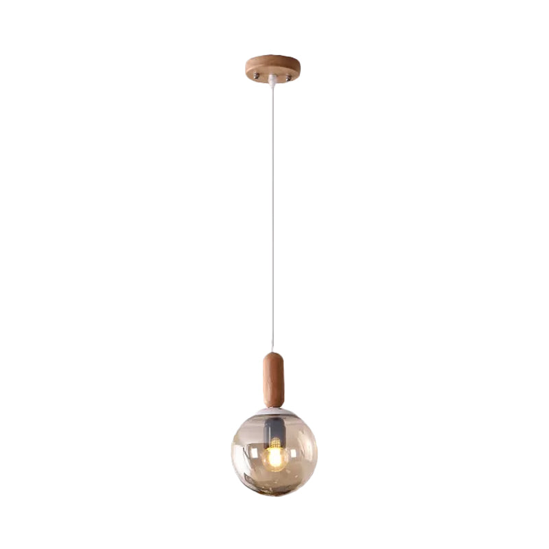 Sleek Kitchen Pendant Light: White/Cognac Glass, Minimalist Design with Wood Grip