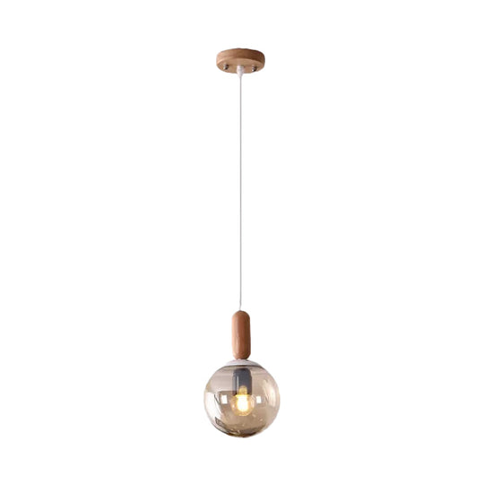 Sleek Kitchen Pendant Light: White/Cognac Glass, Minimalist Design with Wood Grip