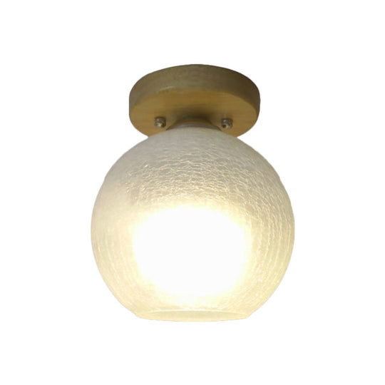 White Crackled Glass Foyer Flush Mount Ceiling Light Globe Fixture