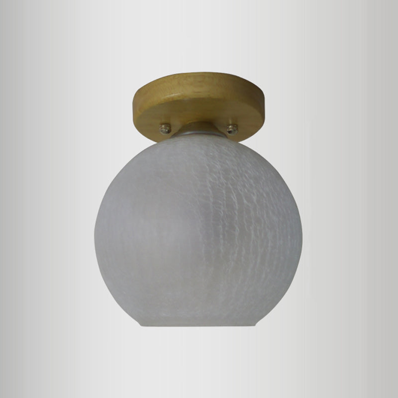 White Crackled Glass Foyer Flush Mount Ceiling Light Globe Fixture