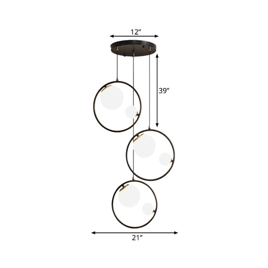 Modernism 6-Light Multi Pendant Ceiling Light - Opal Glass Shade and Ring