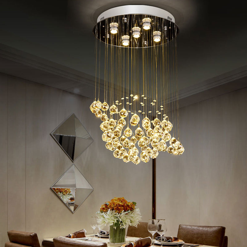 Simple Crystal Ball LED Chrome Finish Ceiling Light Fixture - Planet Dining Room Flushmount Lighting