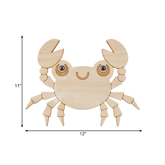 Crab Kids LED Wall Sconce Wood Cartoon Lamp - Beige